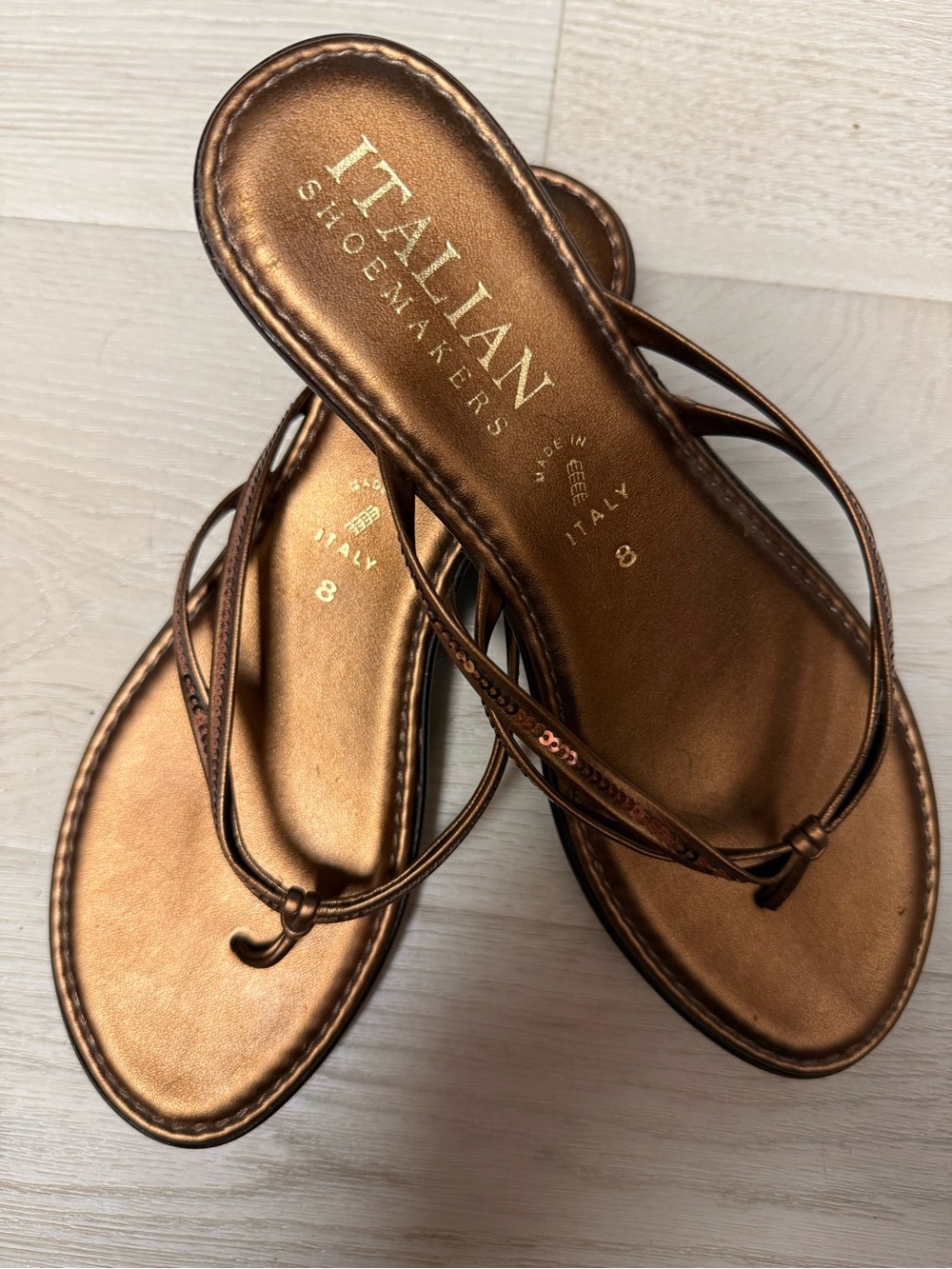 Italian Shoemakers Metallic Bronze Strappy Toe-Post Sandals